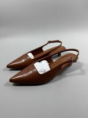 Mostrin Women’s Brown Slingback Kitten Heels Pointed Toe Low Pumps 8.5 Shoes